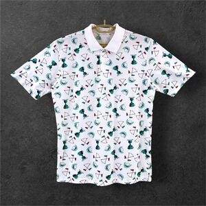 Christopher Hayes Mens Vintage Golf Print Polo Shirt White Large Short Sleeve
